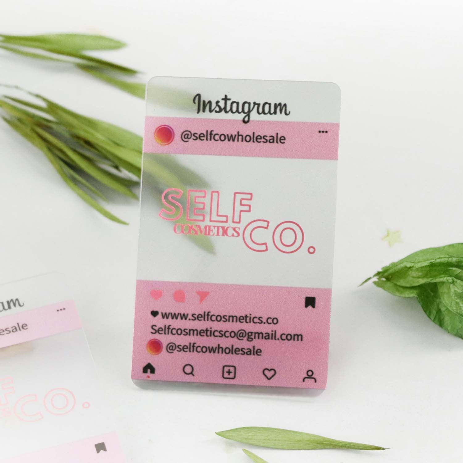 Clear frosted full color card with pink and black Instagram design 