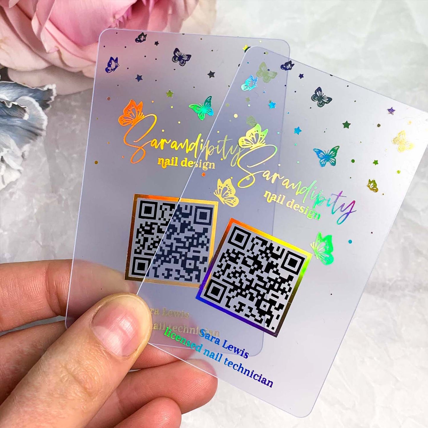 QR code Business Cards, Frosted Plastic Business Cards, hologram business cards, transparen business cards, qr code cards, holographic cards