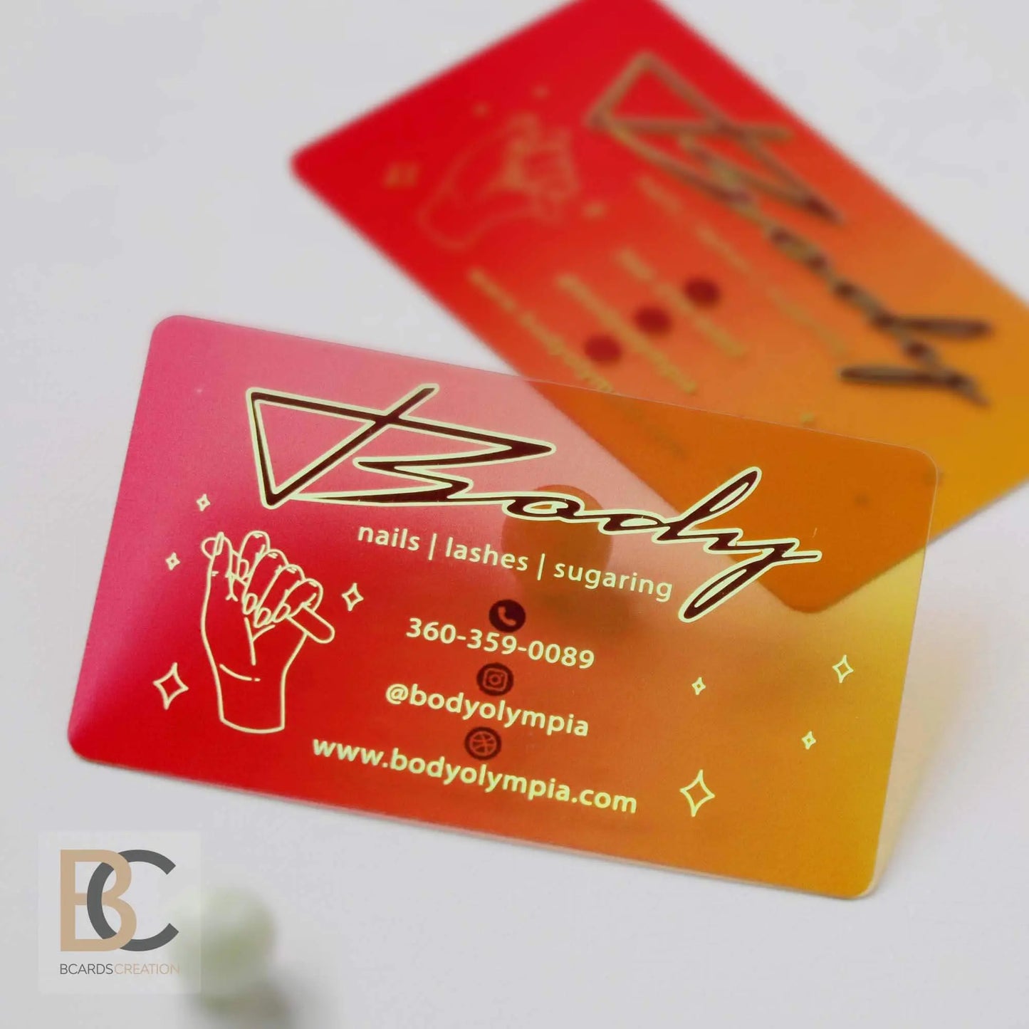 Full color clear business cards  Gold and Black foils Body Olimpia