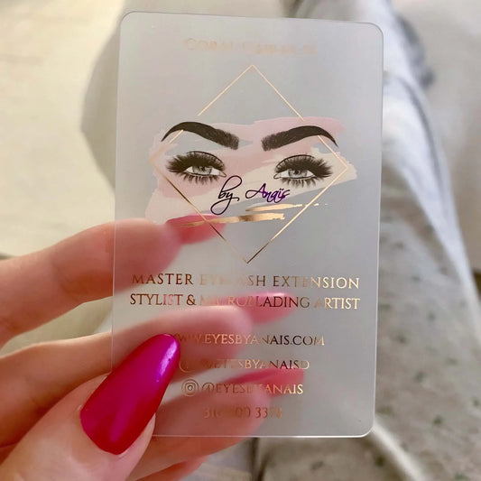 Lash business cards | Frosted Plastic Business Cards | Full color Print | Foil Stamping BcardsCreation