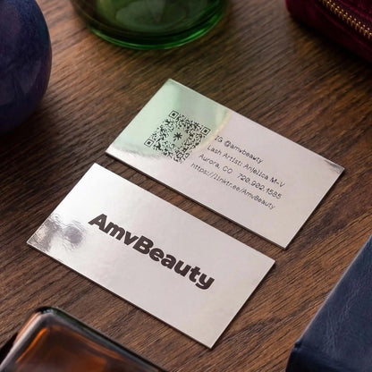 MIRROR EFFECT Business Card Thick Multilayered | Metallic effect | Silver cards with | Reflection | Foil stamping Embossing Debossing - BcardsCreation