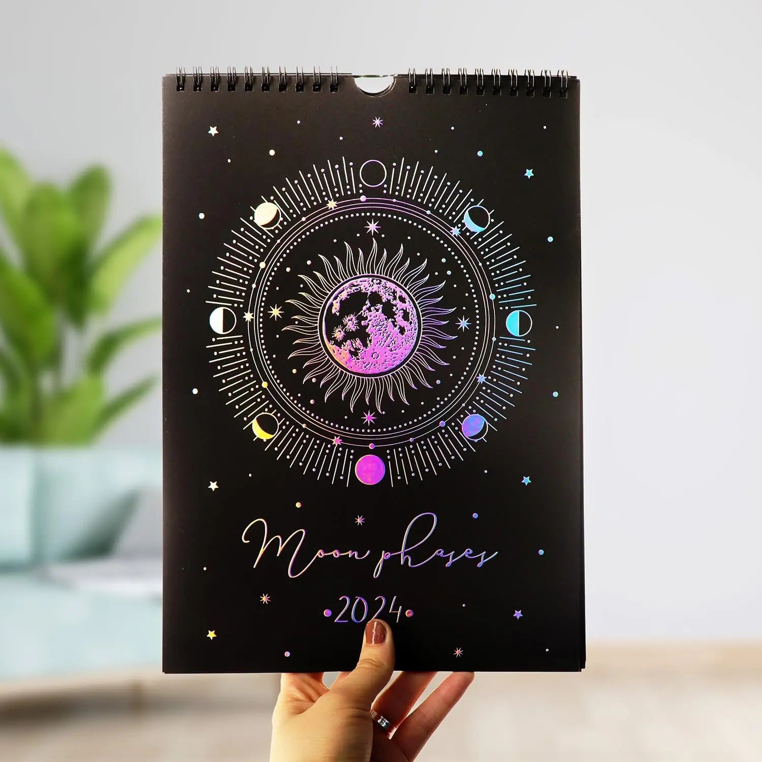 Moon Phases Calendar 2024 with Holographic or Gold foil BcardsCreation