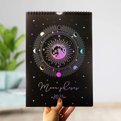 Moon Phases Calendar 2024 with Holographic or Gold foil BcardsCreation