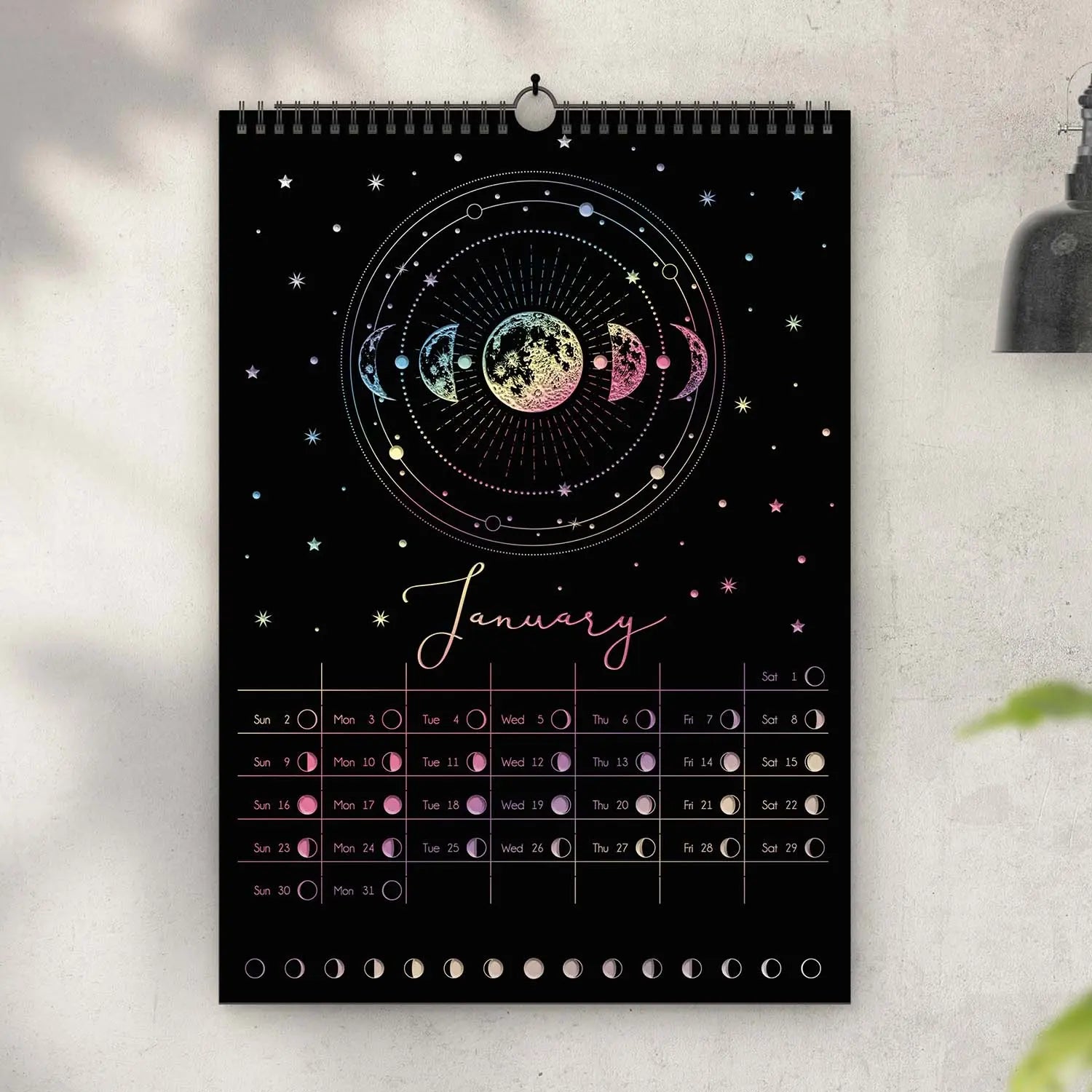 Moon Phases Calendar 2024 with Holographic or Gold foil BcardsCreation