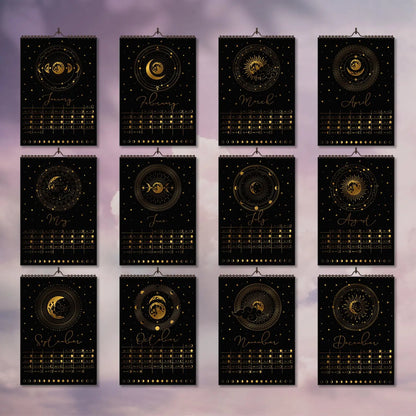 Moon Phases Calendar 2024 with Holographic or Gold foil BcardsCreation