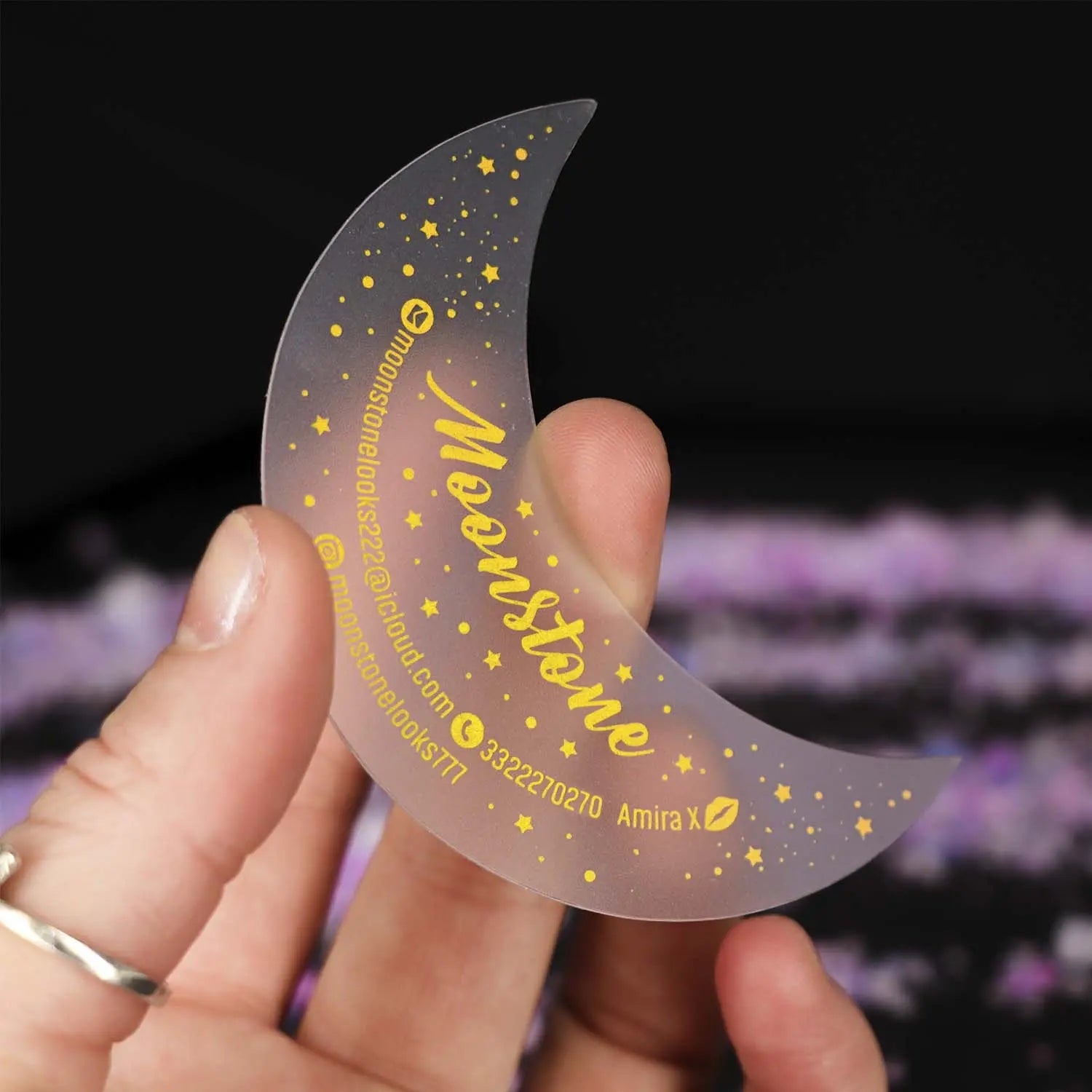 Moon shape custom business card | Unique business card | Custom Plastic Business Card | Jewelry business card BcardsCreation