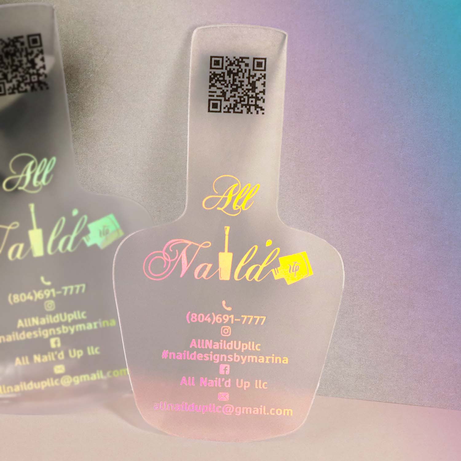 Professional Nail Tech Cards | Custom Frosted Plastic with QR & Foil BcardsCreation