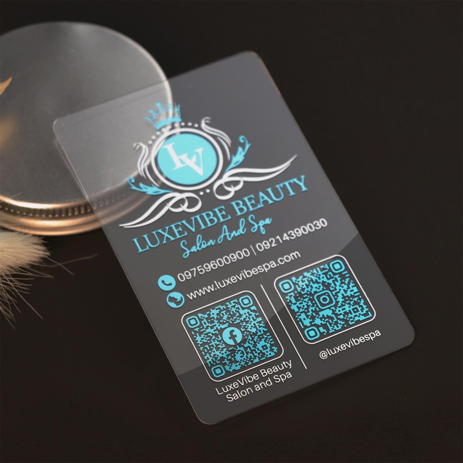 Clear Business Cards with QR code blue foil, Silver foil, BcardsCreation