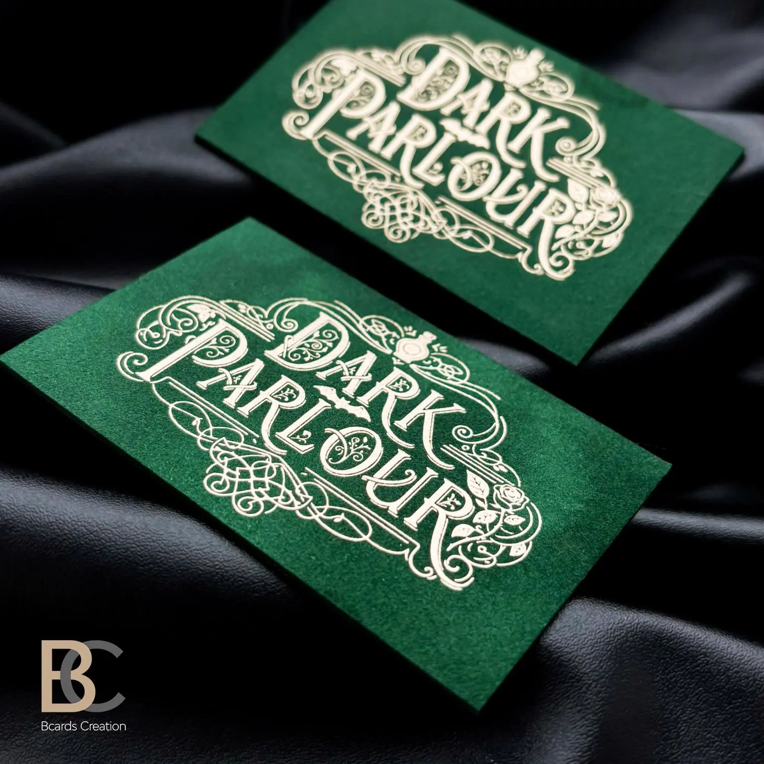 Stack of ultra-thick 800 gsm green business cards showing the premium multilayer construction and heavy density