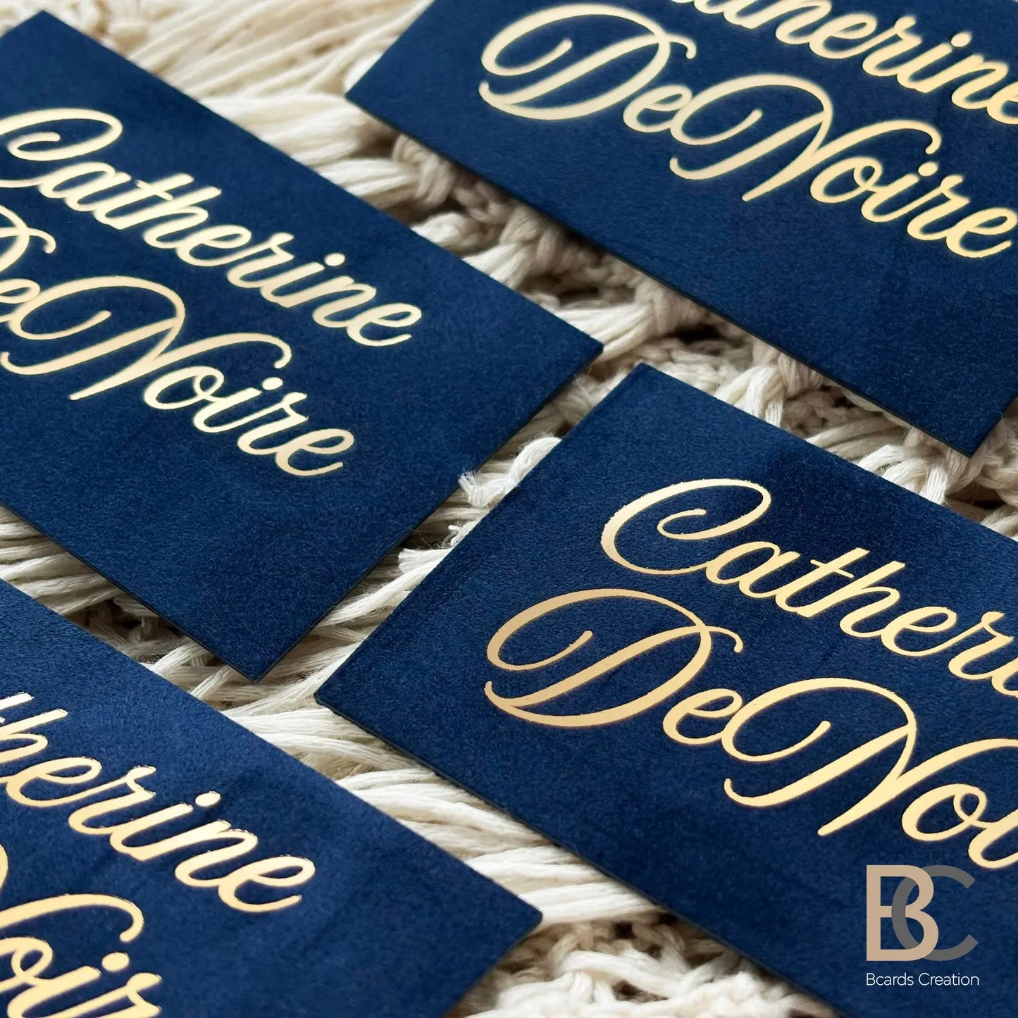 The Royal Navy luxury business cards with gold foil stamping. Deep midnight blue velvet paper with 800 gsm thickness.