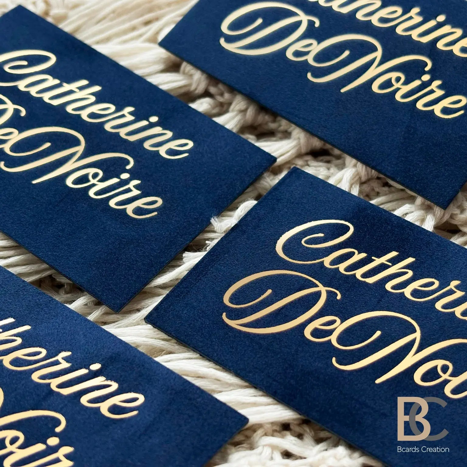 The Royal Navy luxury business cards with gold foil stamping. Deep midnight blue velvet paper with 800 gsm thickness.
