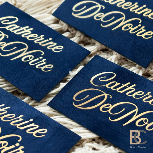 The Royal Navy luxury business cards with gold foil stamping. Deep midnight blue velvet paper with 800 gsm thickness.