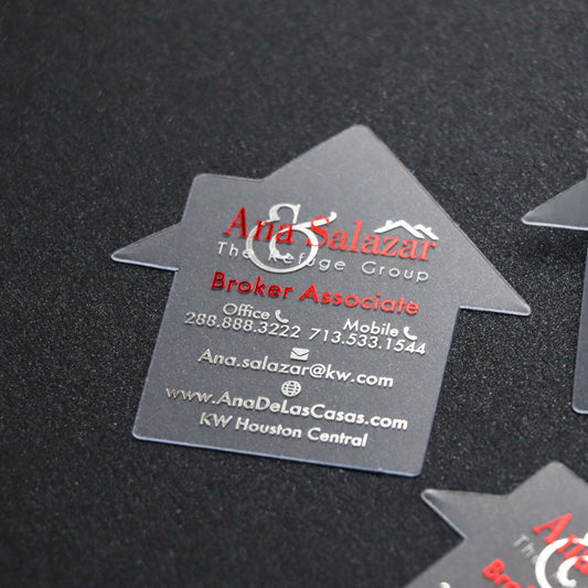 Unique House Shaped Business Cards for Real Estate — Foil-Stamped Frosted Plastic BcardsCreation
