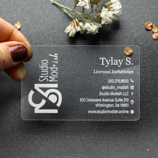WHITE printing on clear plastic | Silkscreen Printed Plastic Transparent Frosted Business Cards PVC Personalized Design Custom Business Card - BcardsCreation