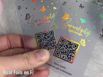 QR Code Business Cards made on Frosted Transparent Plastic. Order at BcardsCreation.com with your custom design.