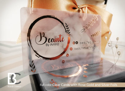 Luxury Business Cards on Clear Transparent Plastic | Foiling with Full Color Printing