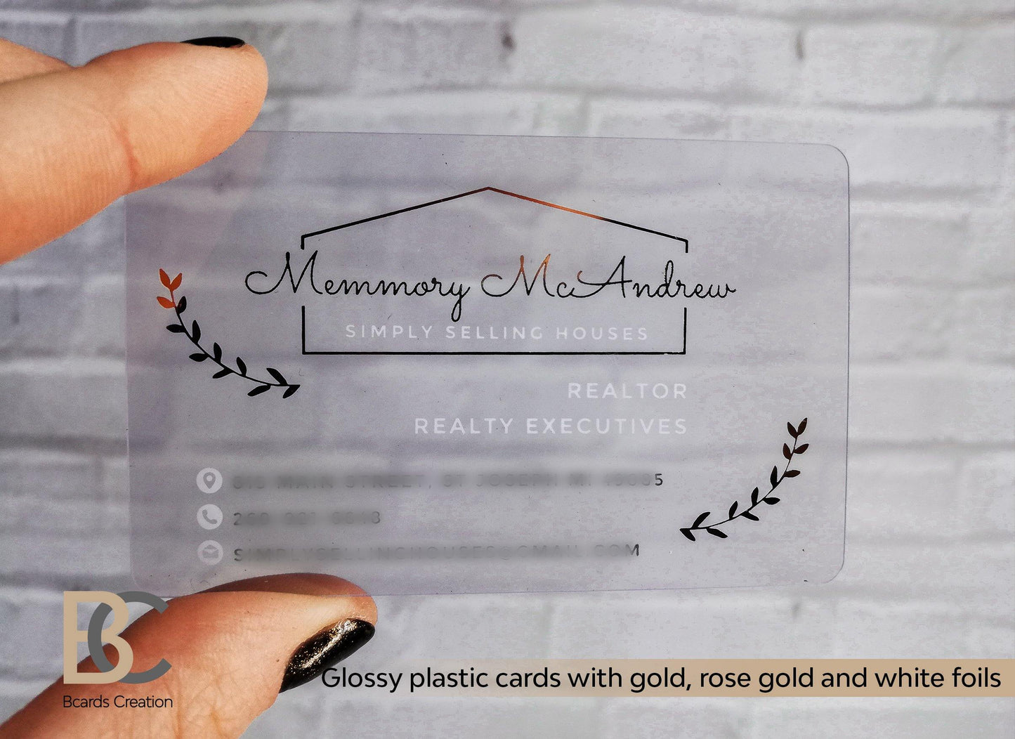 Glossy Plastic Cards | Gold, Rose Gold, White Foils | Clear Business Cards - BcardsCreation