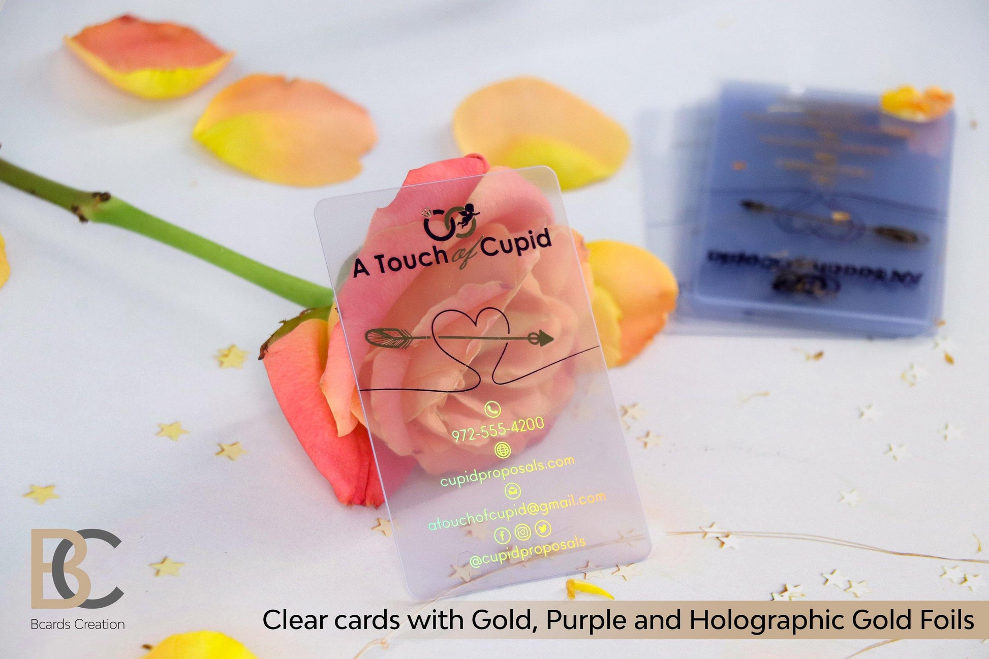 Glossy Transparent Plastic Cards | Clear Business Cards | Gold, Pink, White Foils BcardsCreation