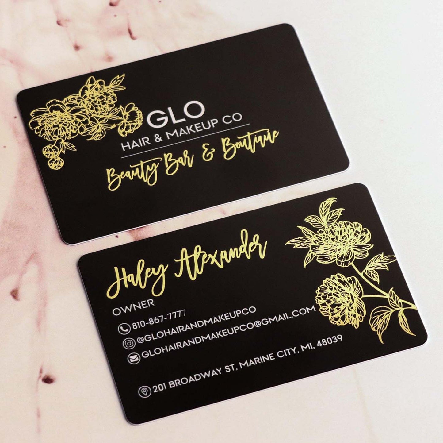 Black Frosted Plastic Business Cards Gold Foil Stamping