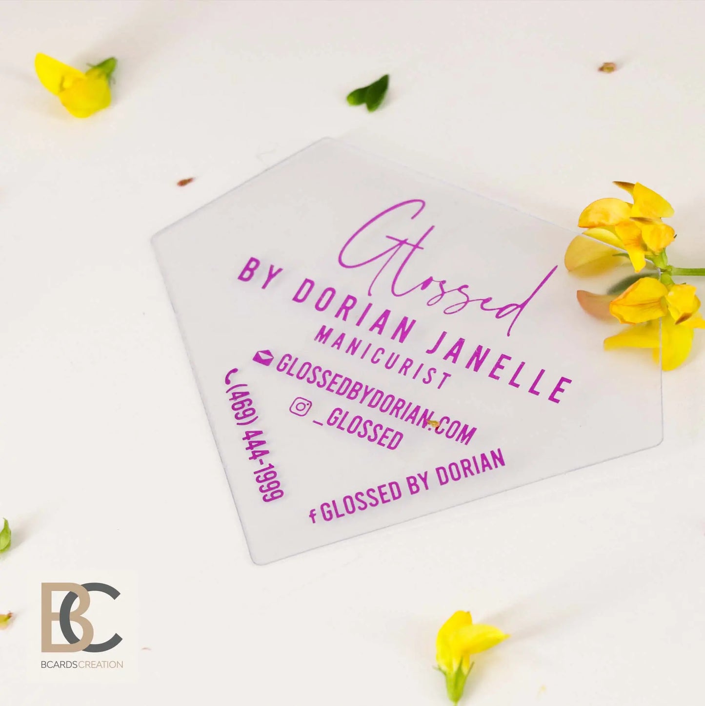 Diamond Business Cards, Frosted Plastic, Custom shape card 