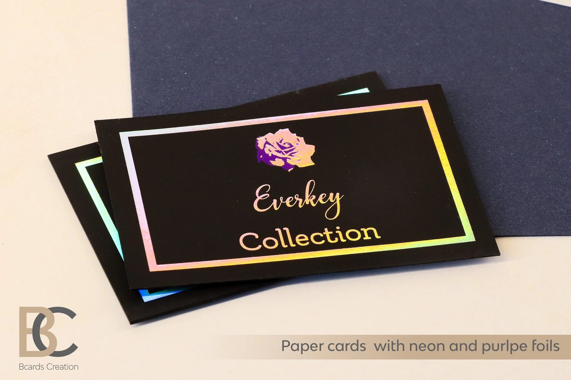 holographic neon business cards Fine Paper Double layered Business Card with Neon and Purple Foils, Thick Colored Paper Holographic Unique Business Cards