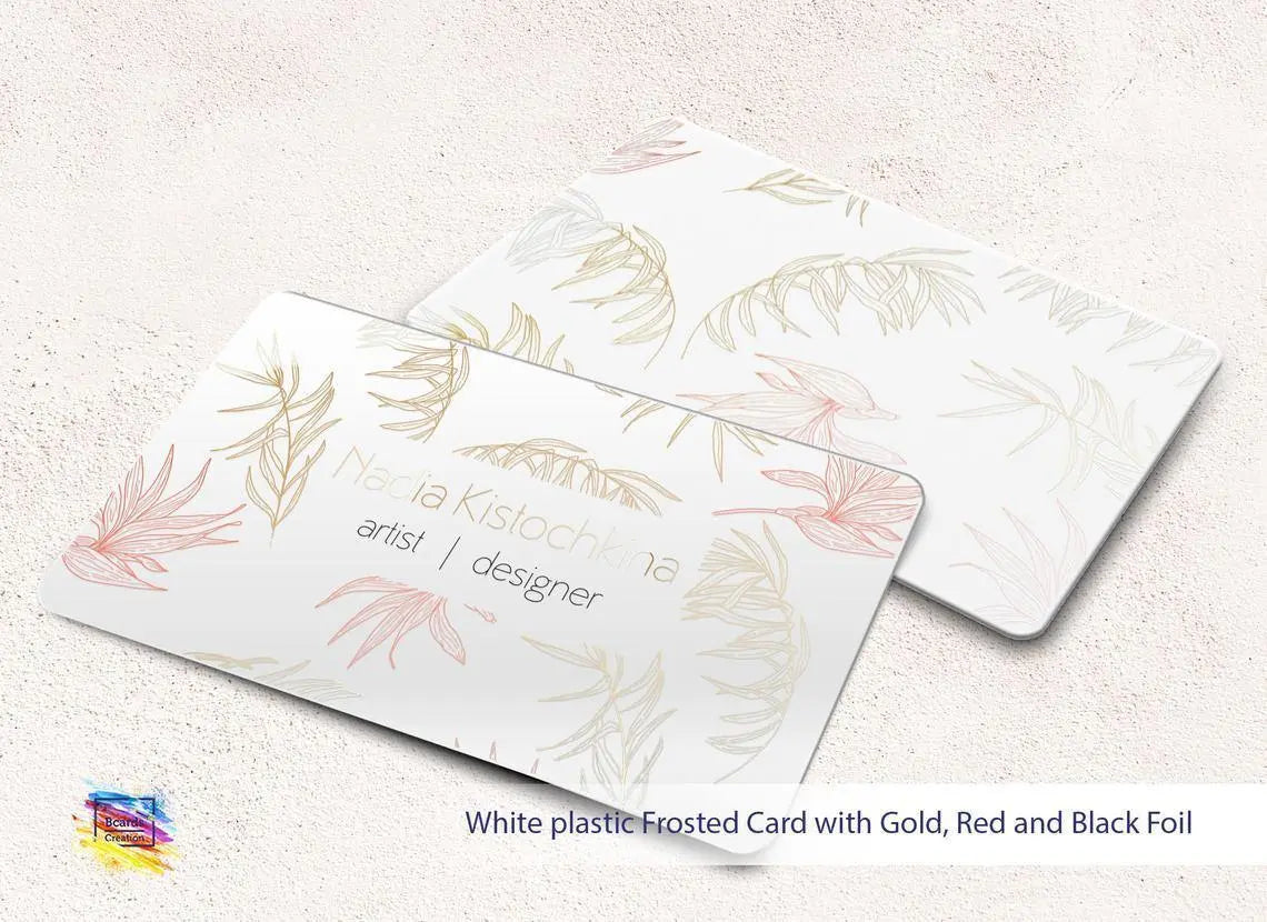 Frosted White plastic, 1-3 foils,  PVC Plastic Business Card,  Real Gold Silver Holographic Foil Stamping - BcardsCreation