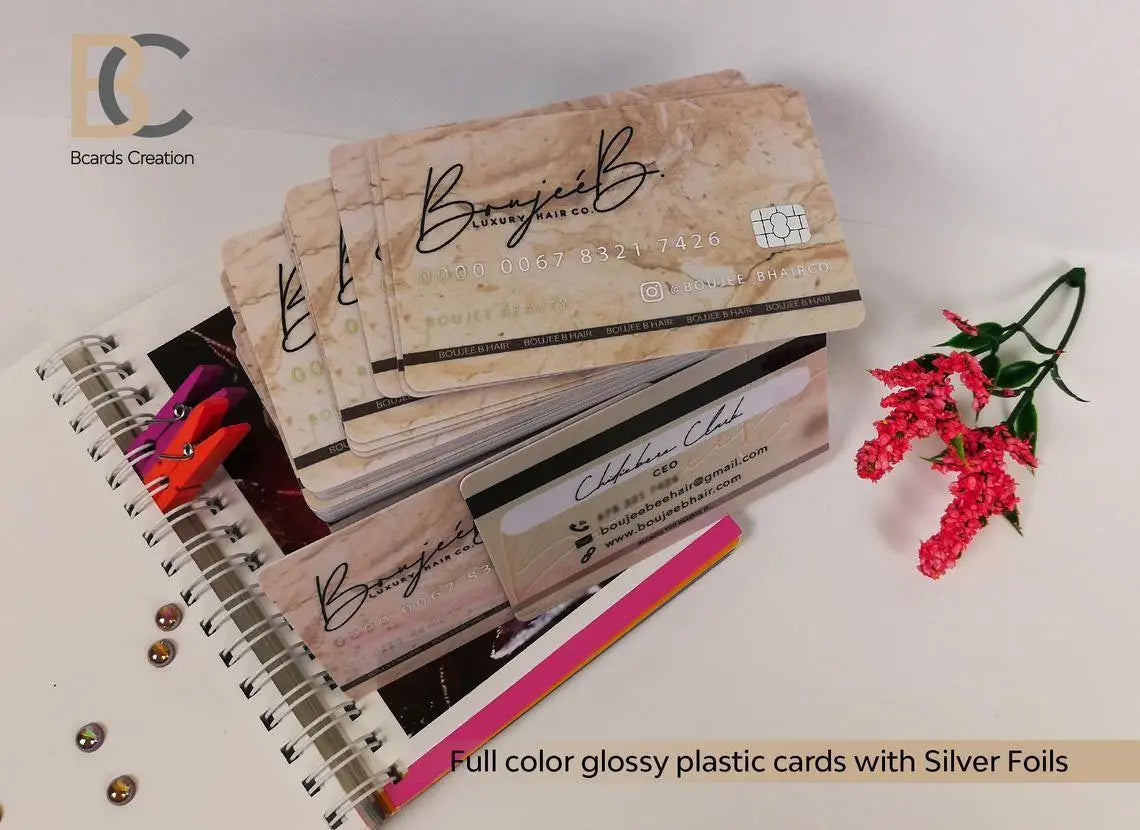 Marble Glossy Plastic Business Card for Real Estate agent, Event Creator, Entrepreneur with Real Gold Foil - BcardsCreation