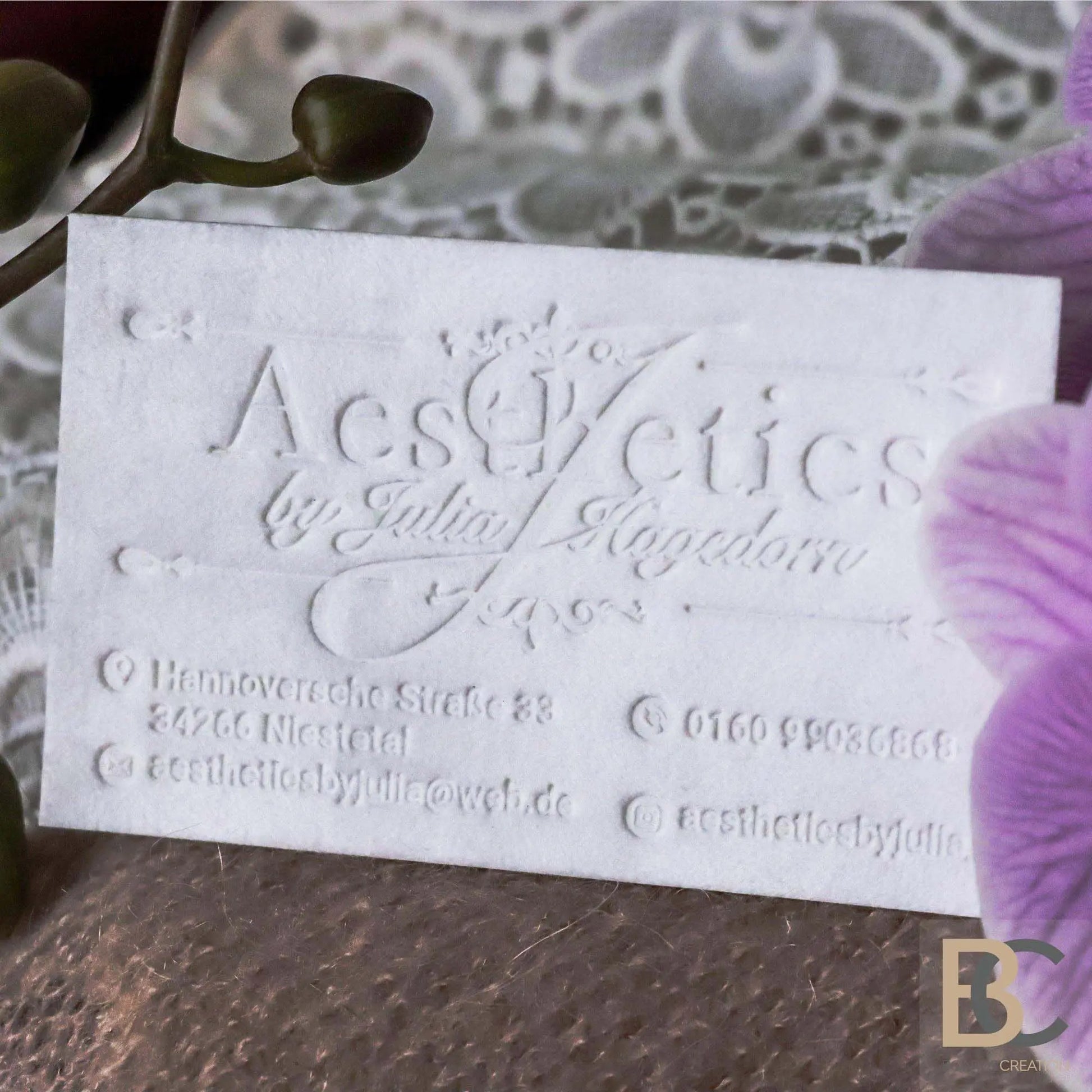 WHITE or COLORED VELVET Thick Multilayer Business cards | Blind Debossing BcardsCreation