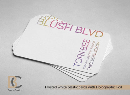 Frosted White plastic, 1-3 foils,  PVC Plastic Business Card,  Real Gold Silver Holographic Foil Stamping - BcardsCreation