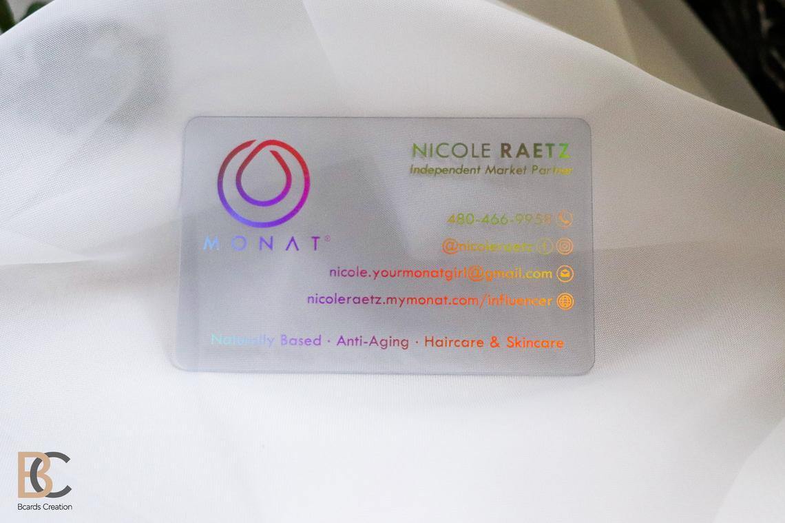 Holographic Foil Business card | Clear Transparent Plastic PVC Business Cards, Gold Neon Foils - BcardsCreation