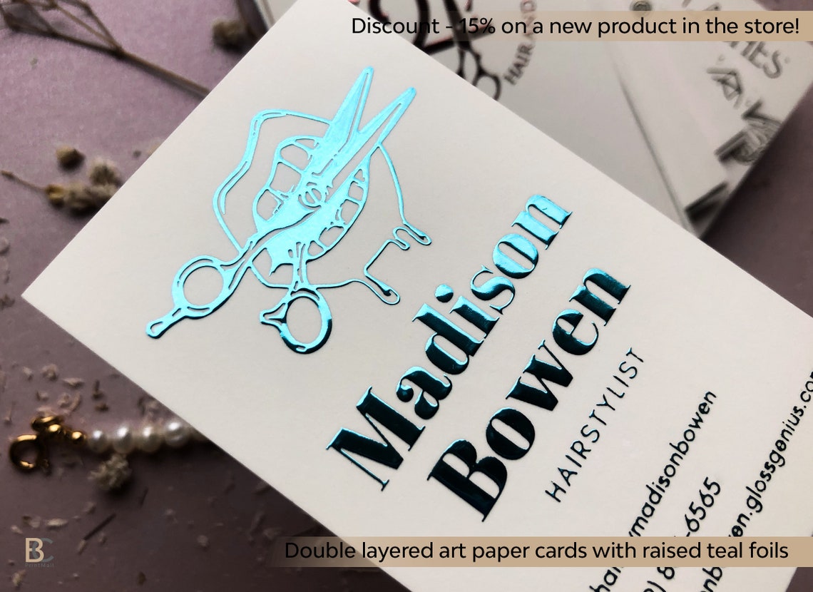 Raised foil business cards. Soft touch finish, Colored art extra hard 40 pt paper