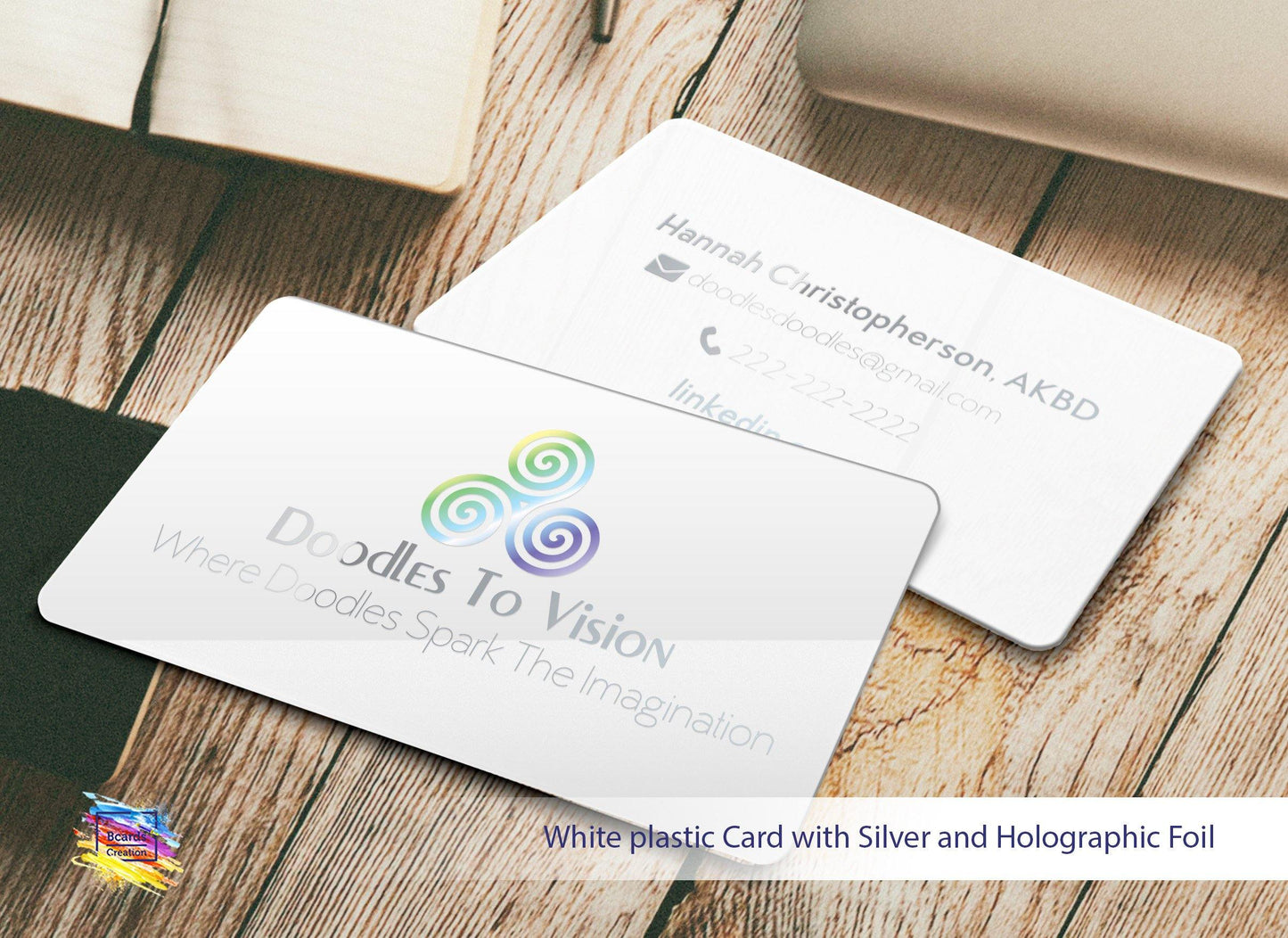 Full color Glossy Plastic Business Cards | Holographic Foil Stamping