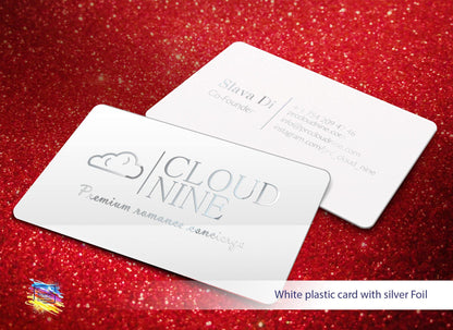 Glossy White plastic Business cards, double sided card thick PVC, 1-3 foil stamping, gift cards - BcardsCreation