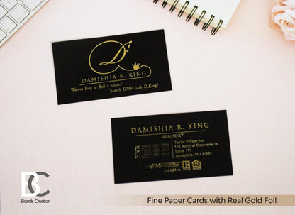 FinePaper Business Card with Real Foils, Colored Paper FREE DESIGN Business Cards, Foiled Fine paper Cards - BcardsCreation
