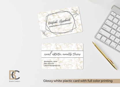 Marble Black & White Plastic Business Cards | Full color printing