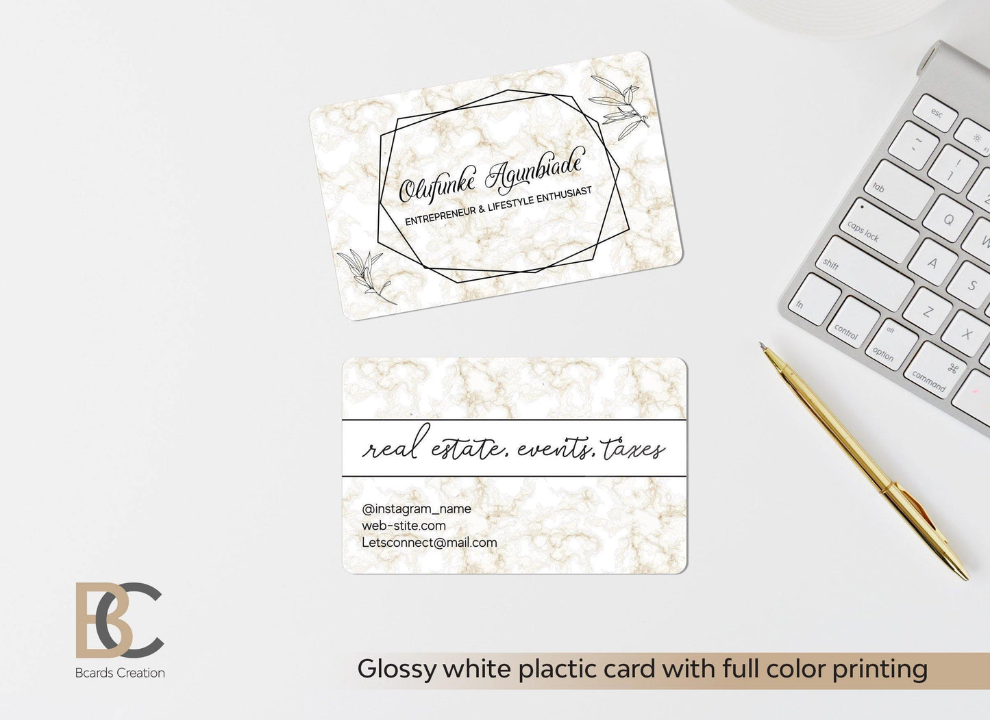 Marble Black & White plastic card, Full color printing double sided PVC Plastic Business Card - BcardsCreation