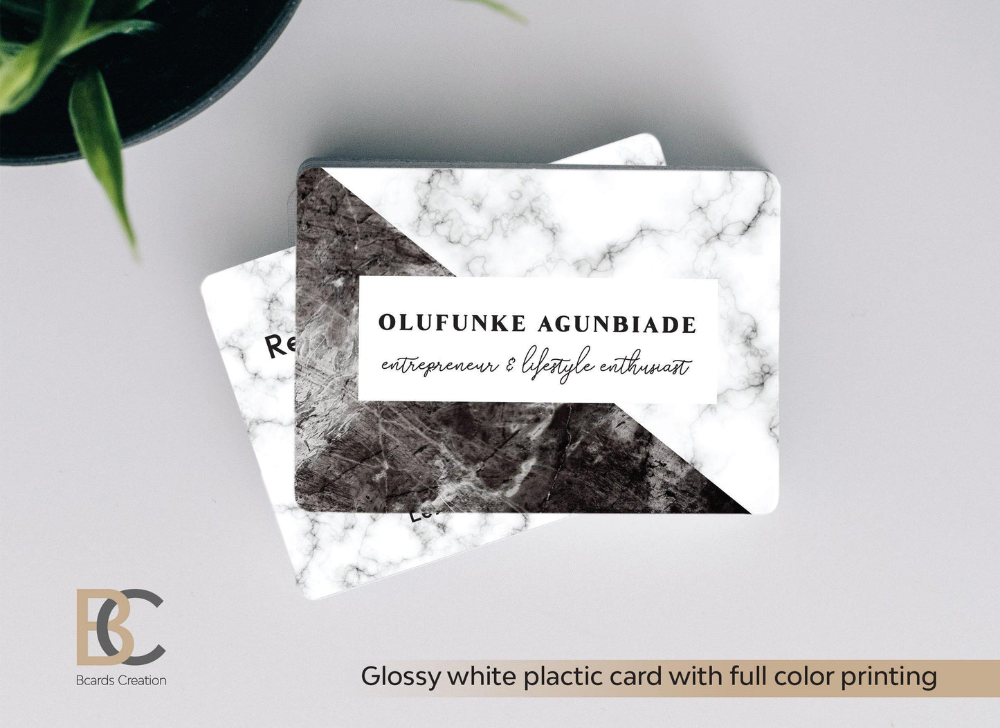 Marble Black & White plastic card, Full color printing double sided PVC Plastic Business Card - BcardsCreation