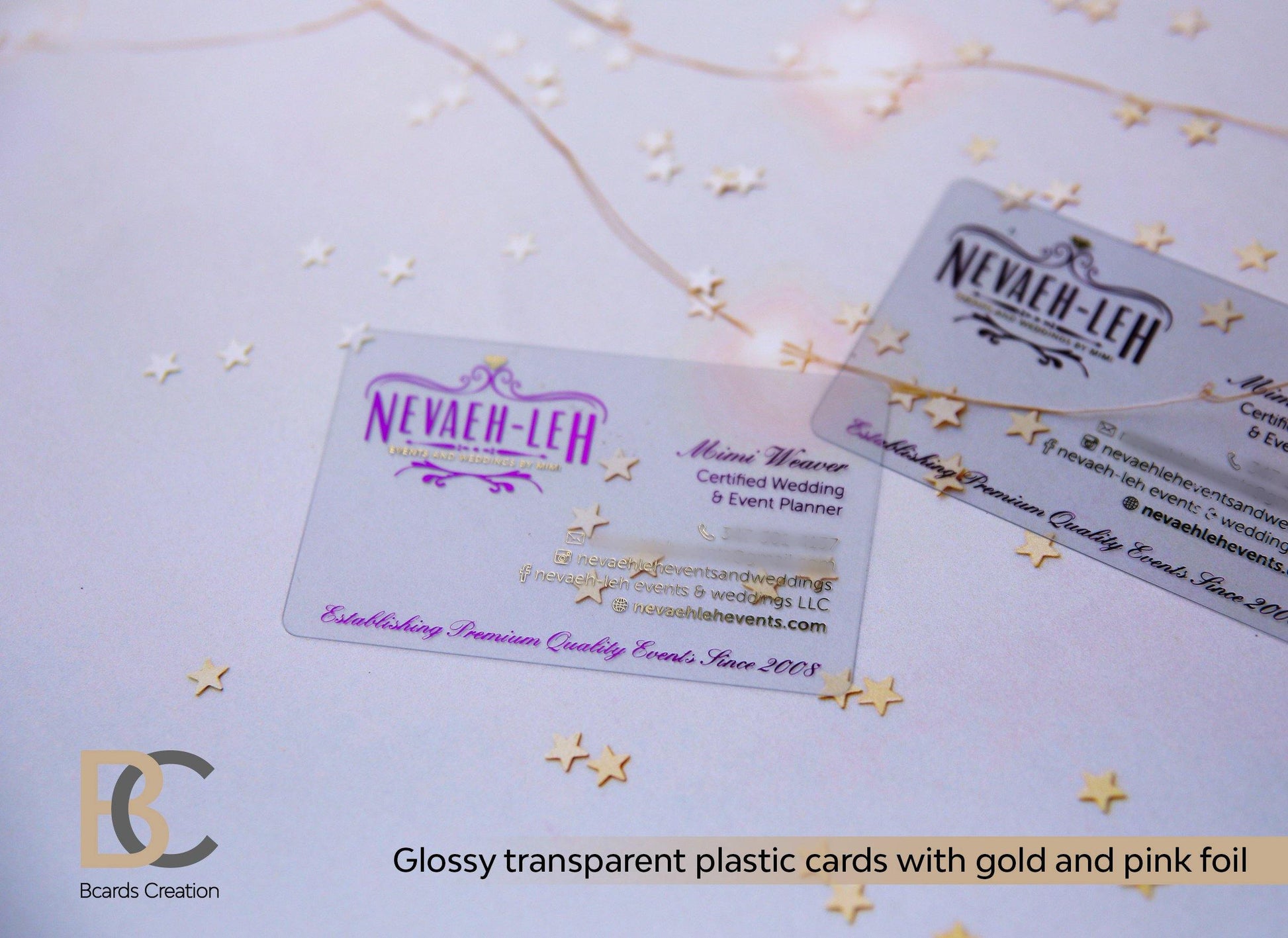 Holographic Neon Business card. Clear Transparent Plastic Business Cards, 1-3 Foils,, custom - BcardsCreation