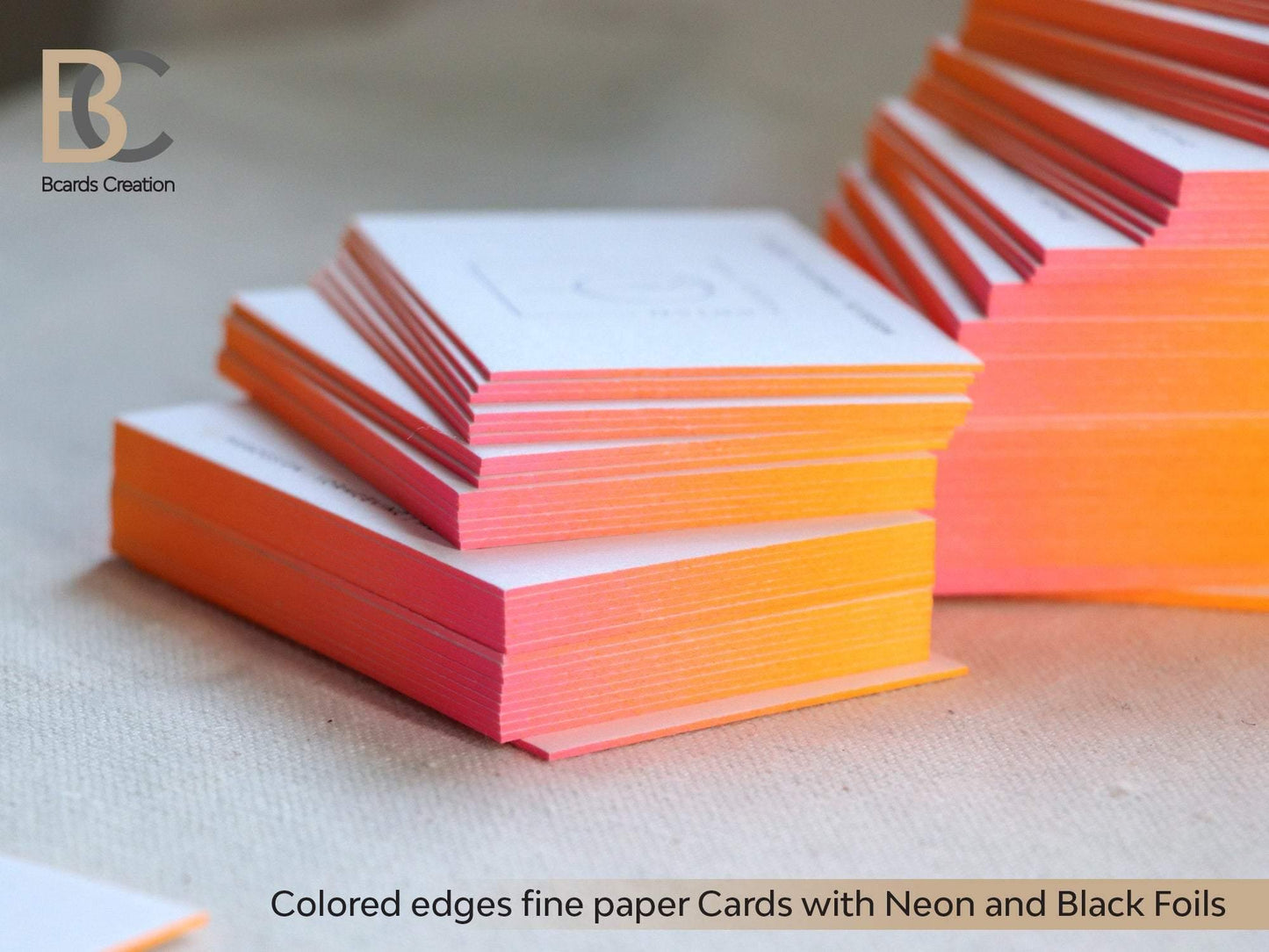 Colored Edge Business Cards | Painted sides paper cards | Neon Fluorescent paint | Exclusive look | Real neon, gold, pink foil stamping BcardsCreation