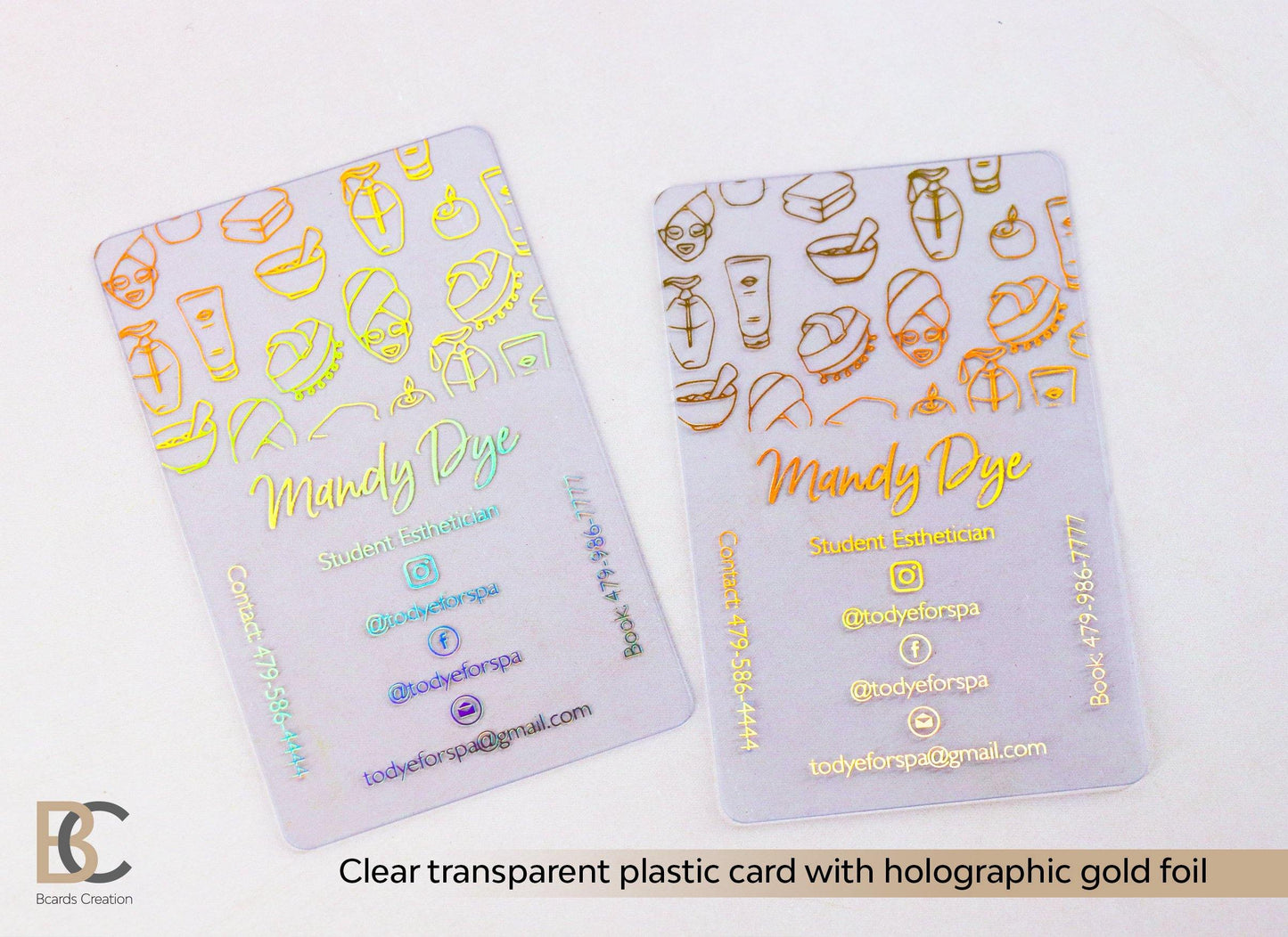 Holographic Foil Business card, Neon, rainbow, Clear Transparent Plastic Business Cards, 1-3 Foils, custom design - BcardsCreation