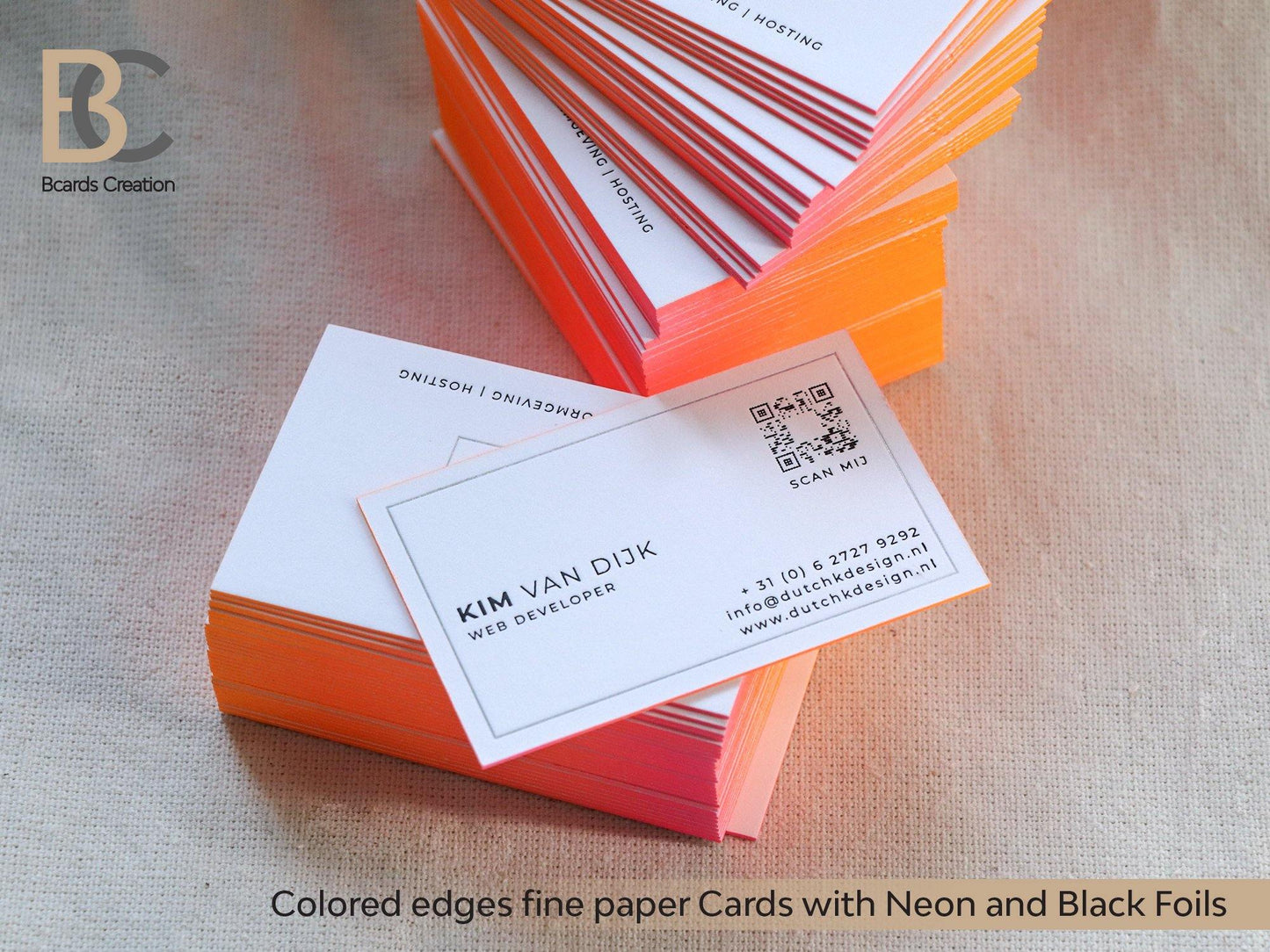 Colored Edge Business Cards | Painted sides paper cards | Neon Fluorescent paint | Exclusive look | Real neon, gold, pink foil stamping